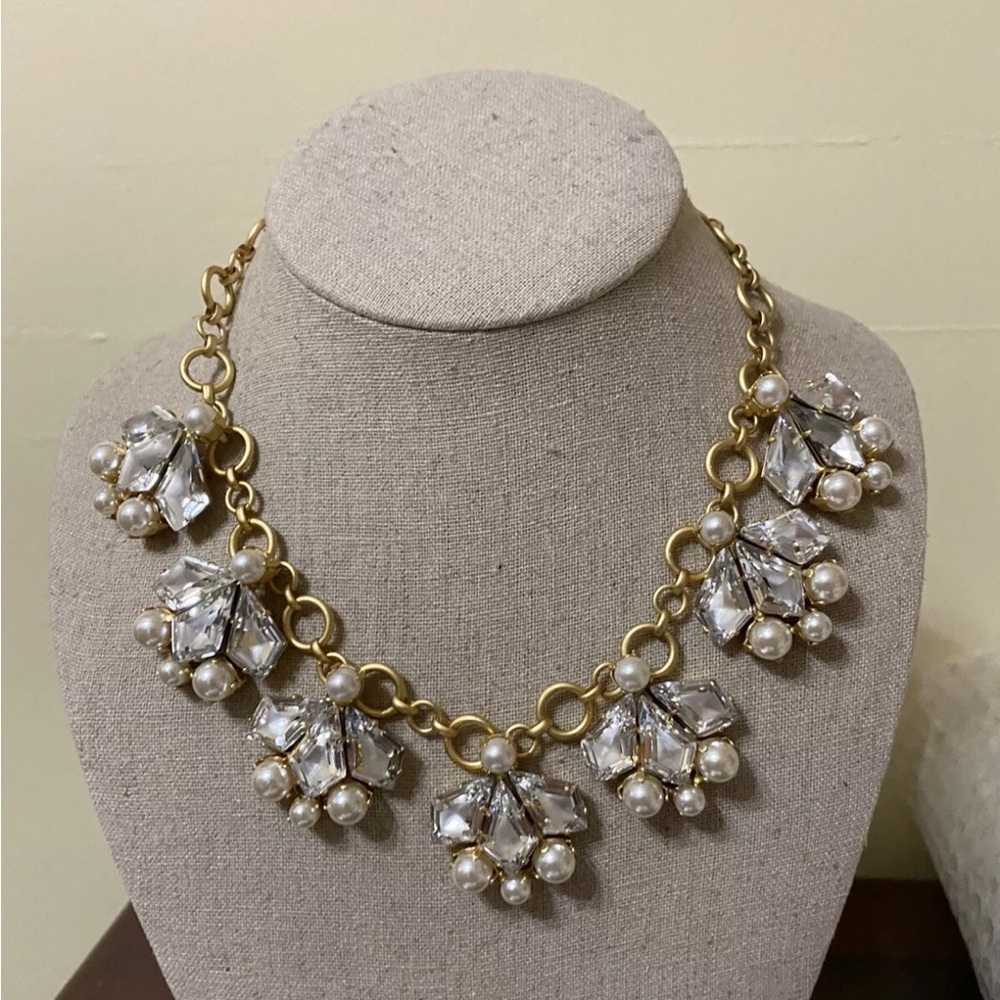 Spartina 449 Deco Statement Gold Crystal and Pearl necklace